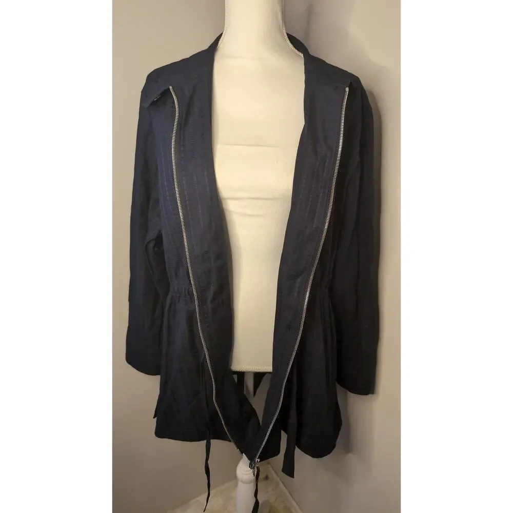 Adam Lippes Navy Double Zip Utility Jacket Quiet Luxury L